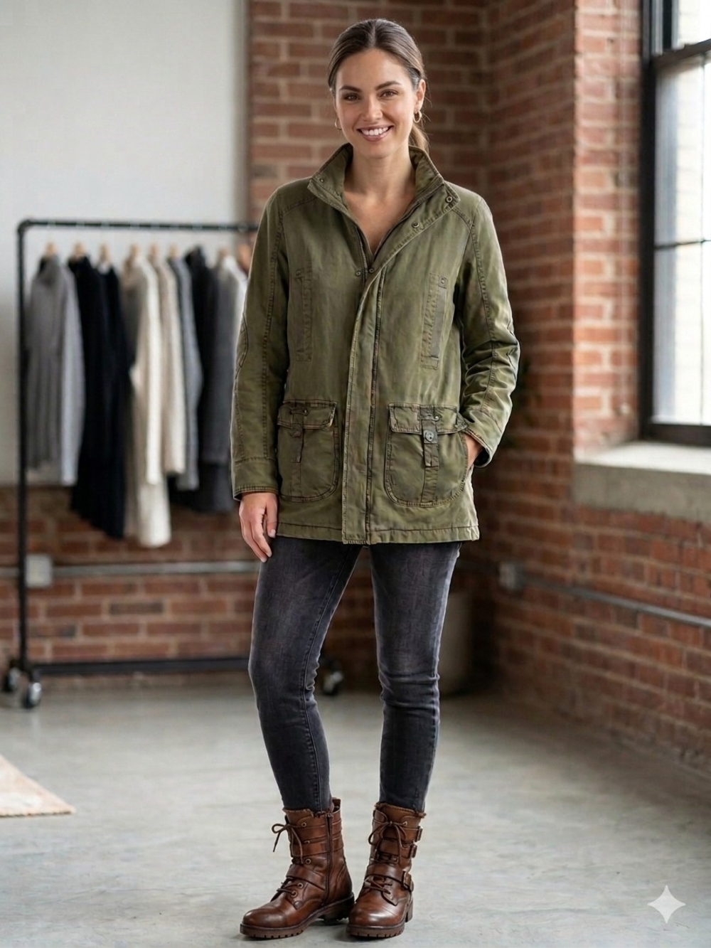 Everyday Olive Utility Jacket with  Snap-Zip Front